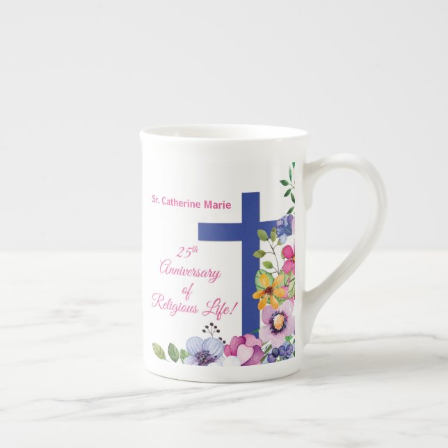 Tasse En Porcelaine Personnaliser, 25e anniversaire Nun vie religieuse (Droite)