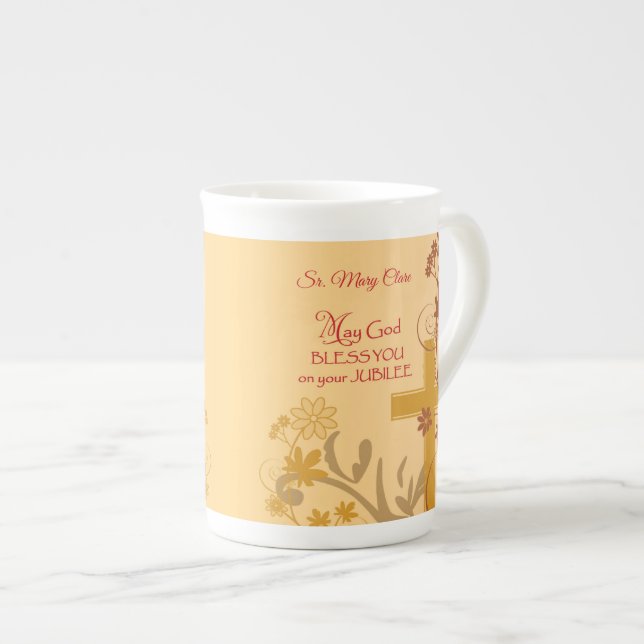 Tasse En Porcelaine Personnaliser, Jubilee Anniversaire Nun Cross, Fil (Devant droit)