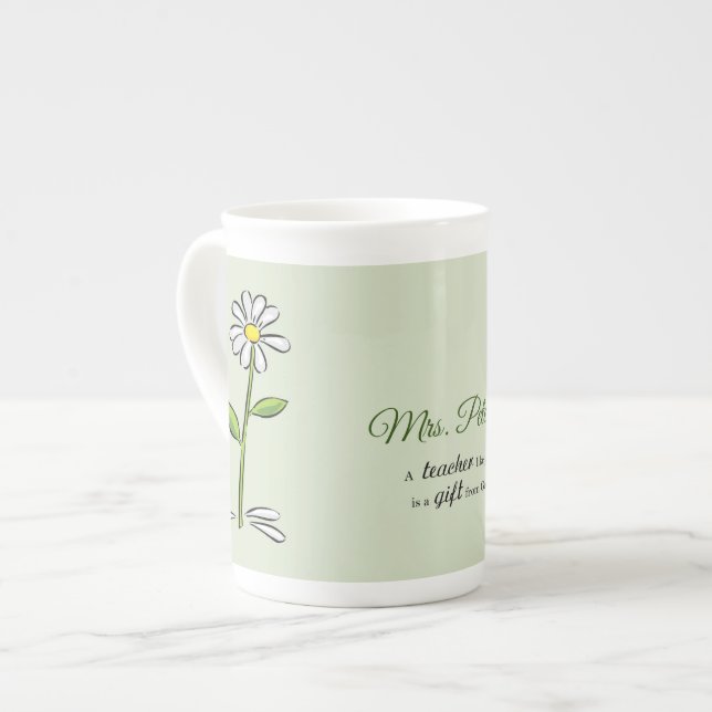 Tasse En Porcelaine Personnaliser, Merci enseignant, Fleur religieuse (Devant gauche)
