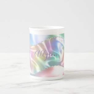 Tasse En Porcelaine Personnalize Purple Script, Iridescent Wave