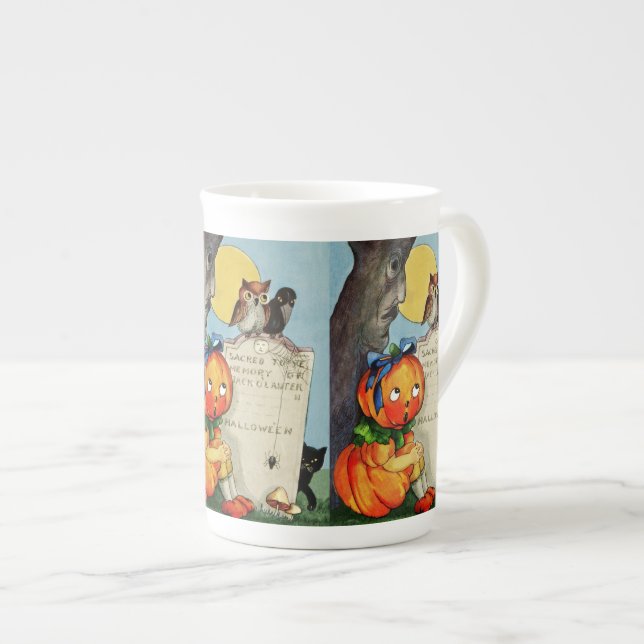 Tasse En Porcelaine Petite fille et amis Citrouilles (Devant droit)
