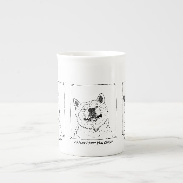 Tasse En Porcelaine photo de drôle mignon chien souriant akita (Devant)