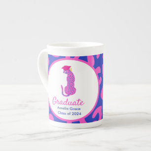 Tasse En Porcelaine Pink & Blue Leopard Édition de graduation