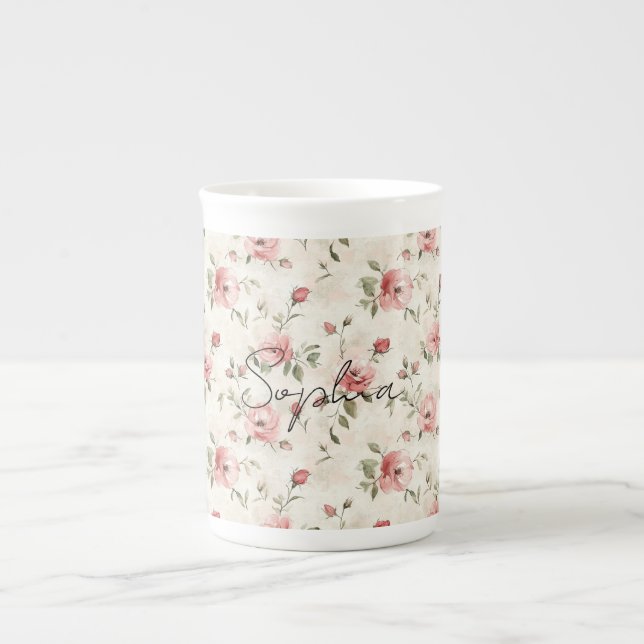 Tasse En Porcelaine Pink Roses Floral  (Devant)