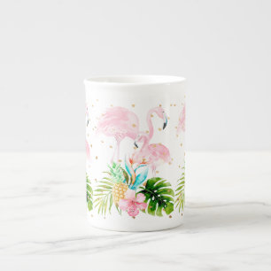 Tasse En Porcelaine PixDezines, flamants fleuris/aquarelles/roses