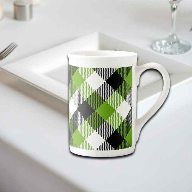 Tasse En Porcelaine Plaques Tartan simples Vert néon (Créateur téléchargé)