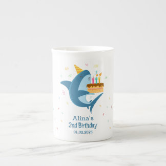 Tasse En Porcelaine Plat coloré Simple bébé requins fête d'anniversair