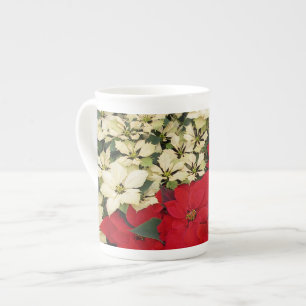 Tasse En Porcelaine Poinsettias blancs et rouges I Floral fête