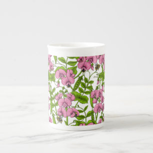 Tasse En Porcelaine Pois doux et bourdons, rose, vert et blanc