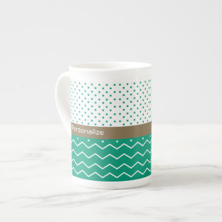 Tasse En Porcelaine Pois élégant de Chevron de vert vert et de blanc