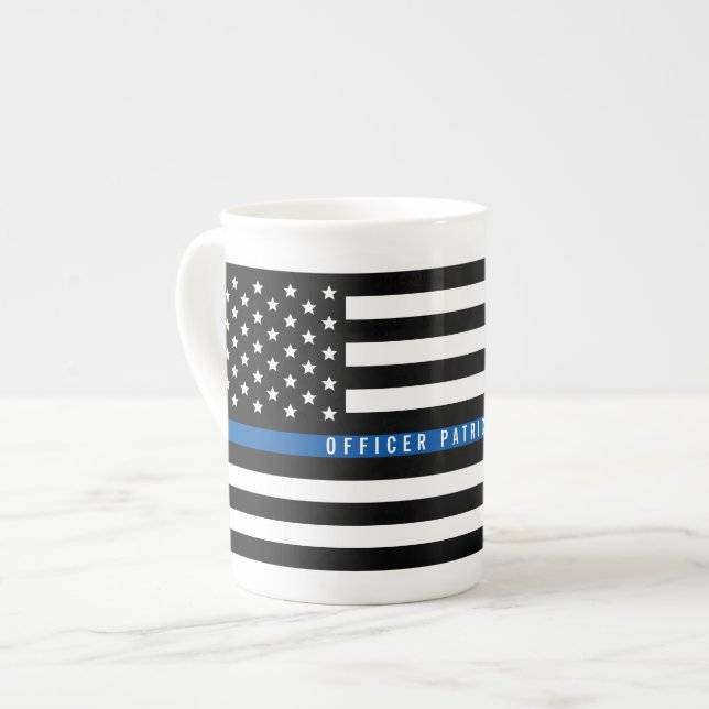 Tasse En Porcelaine Police Ligne Bleue Mince Drapeau Américain Monogra (Devant gauche)
