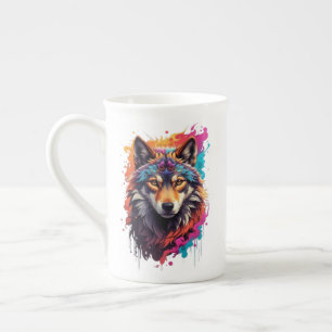 Tasse En Porcelaine Portrait de Loup Coloré Art Animalier Abstrait-876