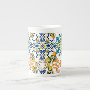 Tasse En Porcelaine Portugais vintage tuiles kiwi et citron motif cu