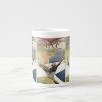 Poster Vintage voyage, avion au-dessus de Nice Fra