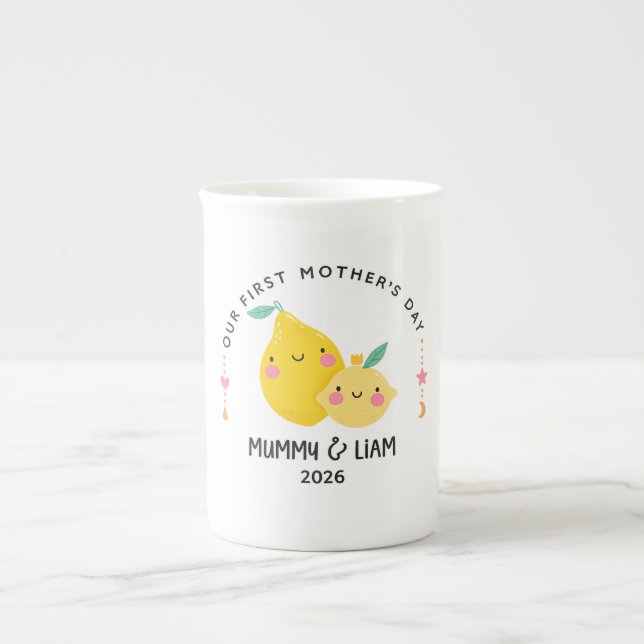 Tasse En Porcelaine Première fête des mères 2026 Maman et bébé citron  (Devant)
