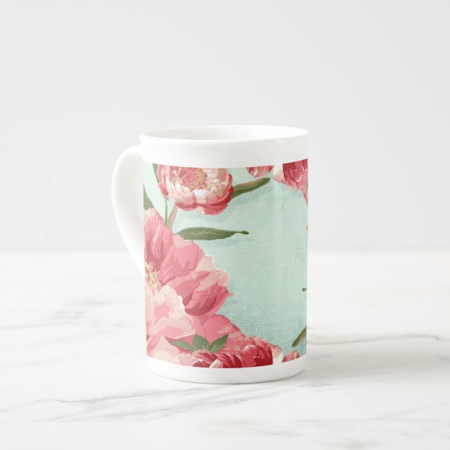 Tasse En Porcelaine Pretty Retro Flower Chintz Peonies (Devant gauche)