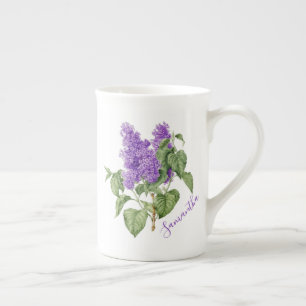 Tasse En Porcelaine Purple Green Lilac Fleur Nom personnalisé Botaniqu