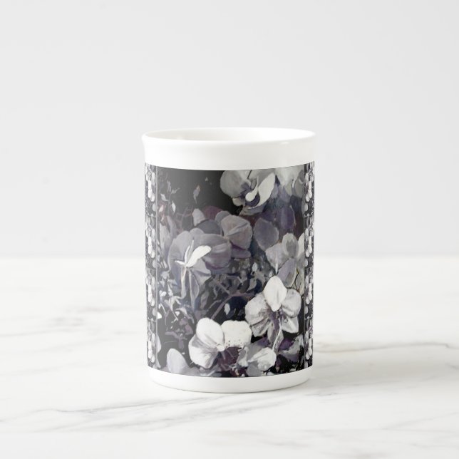 Tasse En Porcelaine Rayure multi d'orchidée blanche noire (Devant)