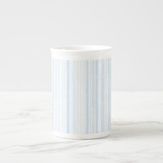 Tasse En Porcelaine Rayures Blanches Bleu Bébé (Devant)