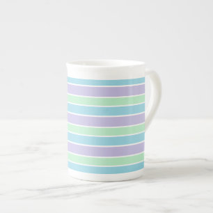 Tasse En Porcelaine Rayures pastel bleu vert et violet