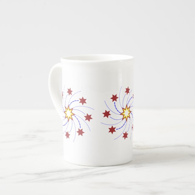 Tasse En Porcelaine Remous d'étoile de feux d'artifice - rouge, jaune, (Devant gauche)