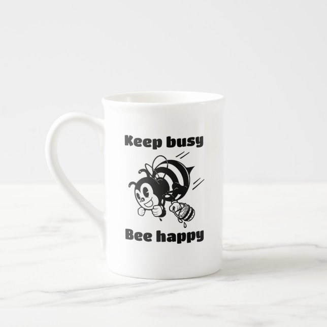 Tasse En Porcelaine Restez Occupé Soyez Heureux Occupé Bee Motivationa (Gauche)