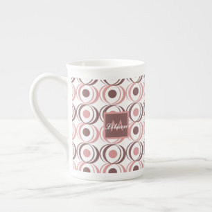 Tasse En Porcelaine Rétro Ton Terreux Rose Monogrammé Circulaire