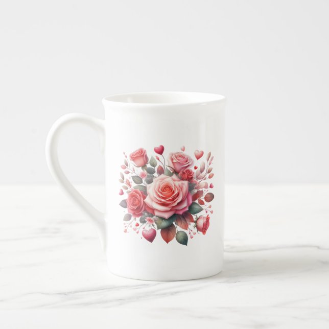 Tasse En Porcelaine Rose Bouquet Floral Design-62103 (Gauche)