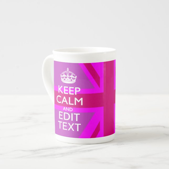 Tasse En Porcelaine Rose Chaud - Garder le calme Modifier le texte Uni (Devant gauche)