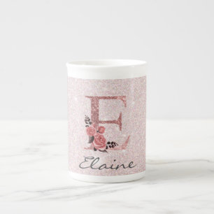 Tasse En Porcelaine Rose Gold brossé Parties scintillant Nom du monogr