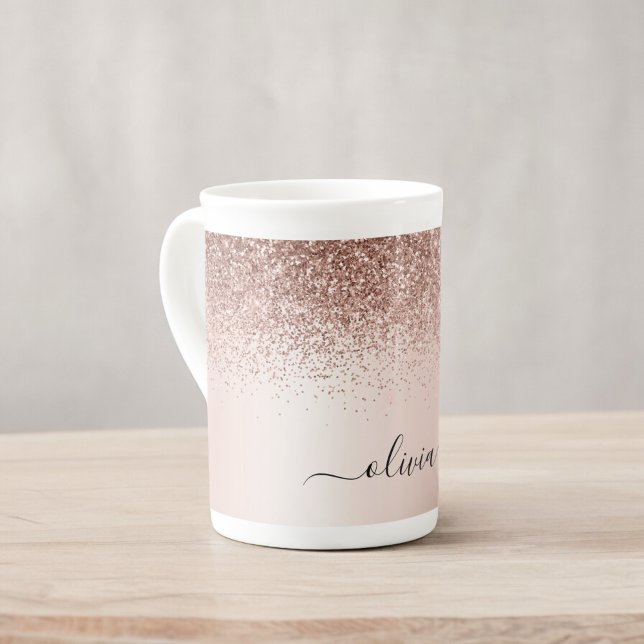 Tasse En Porcelaine Rose Gold - Parties scintillant rose pâle Nom du m (Créateur téléchargé)