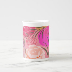 Tasse En Porcelaine Rose rose motif avec fleurs et plantes