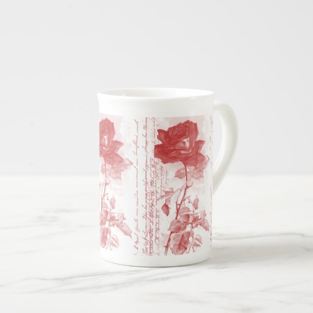 Tasse En Porcelaine Rose rouge (Devant droit)