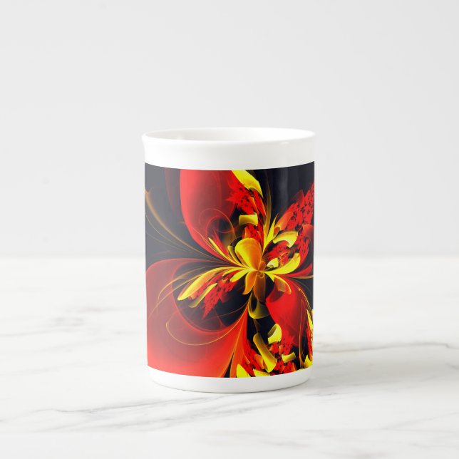 Tasse En Porcelaine Rouge Jaune Floral Moderne Résumé Modèle Art #10 (Devant)