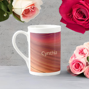 Tasse En Porcelaine Rouge violet et or Monogramme Marbre Terre Strata