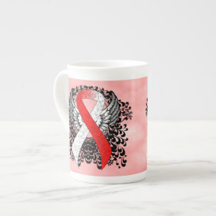 Tasse En Porcelaine Ruban rouge et blanc avec ailes
