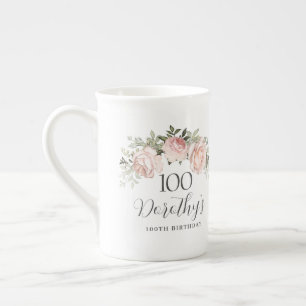 Tasse En Porcelaine Rustic Rose Floral 100e fête d'anniversaire