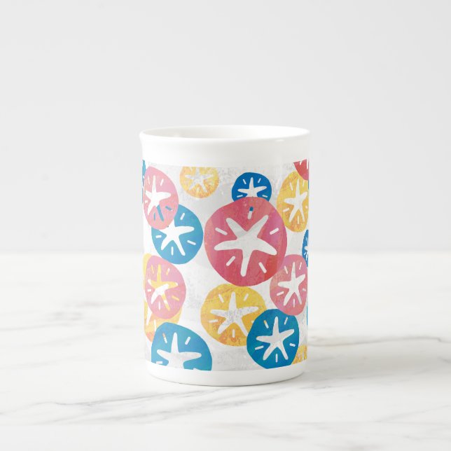 Tasse En Porcelaine Sable Dollar Jaune Rouge Bleu Motif (Devant)