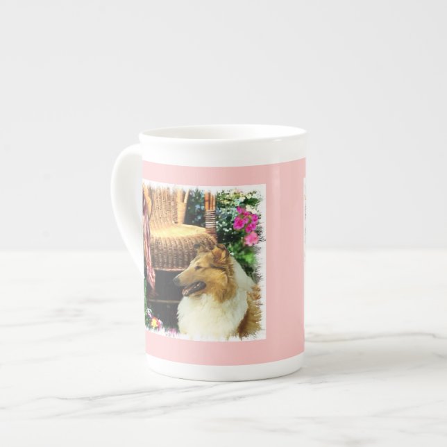 Tasse En Porcelaine Sable Rough Collie Art (Devant gauche)