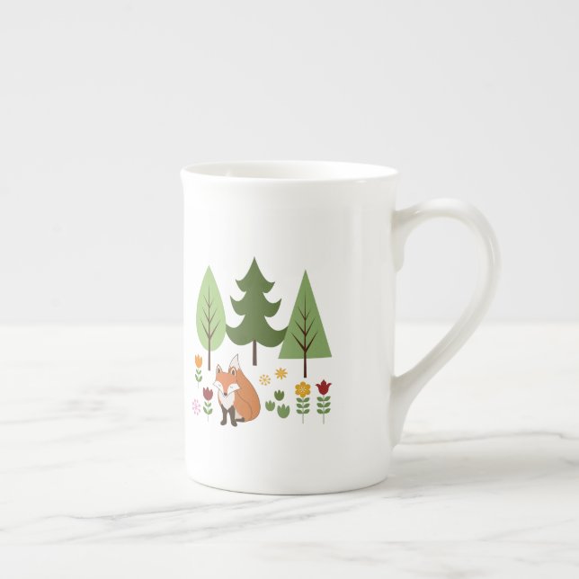 Tasse En Porcelaine Scandinavian Style Fox Flowers Trees Illustration (Droite)