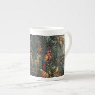 Tasse En Porcelaine Scène botanique de perroquets et ananas