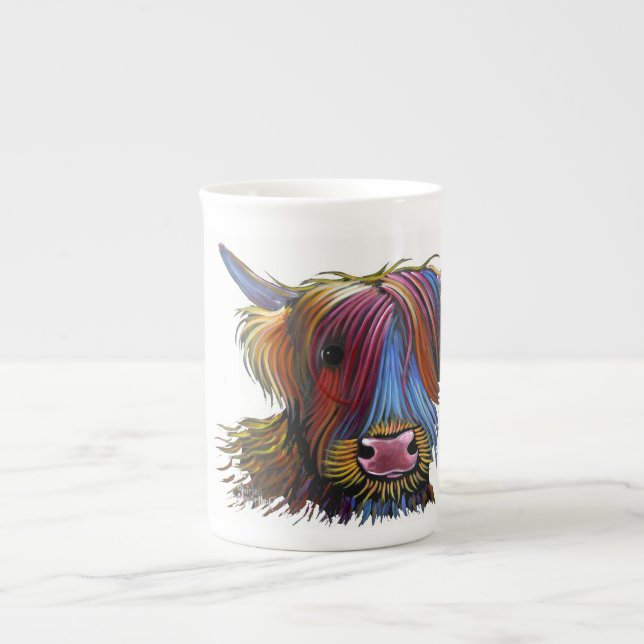 Tasse En Porcelaine Scottish Highland Cow ' PODGER ' par Shirley M (Devant)
