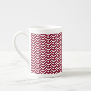 Tasse En Porcelaine Seigaiha, Vagues, Japonais, Bourgogne et Blanc