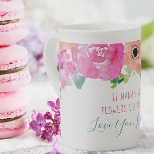 Tasse En Porcelaine Si Nana's étaient Fleurs Poème Aquarelle Floral