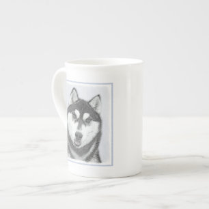 Tasse En Porcelaine Sibérie Husky (noir et blanc) Peinture Chien Art