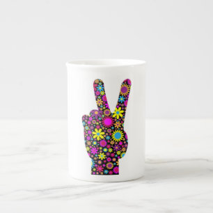 TASSE EN PORCELAINE SIGNE DE PAIX FLORALE