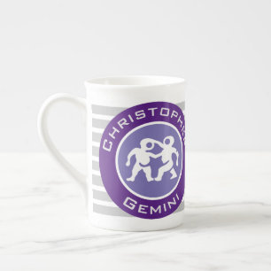 Tasse En Porcelaine Signe du zodiaque Gémeaux avec le nom du propriéta