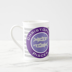 Tasse En Porcelaine Signe du zodiaque Poissons avec le nom du propriét