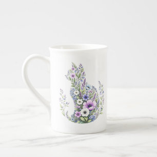 Tasse En Porcelaine Silhouette de chat botanique de fleur sauvage