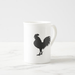 Tasse En Porcelaine Silhouette de coq - Choisir la couleur arrière - 